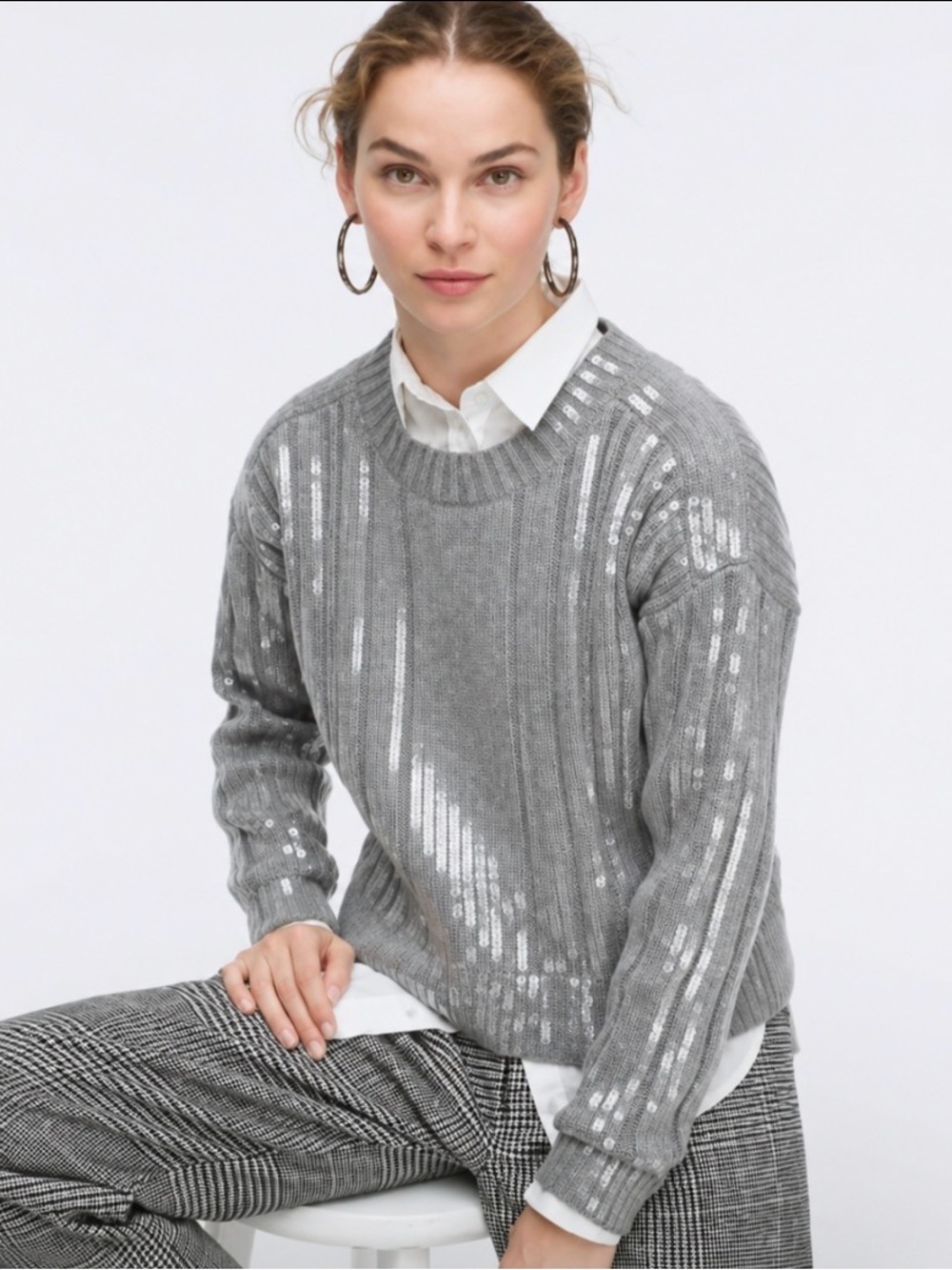 JCREW Collection sequin-striped ribbed crewneck sweater NWOT